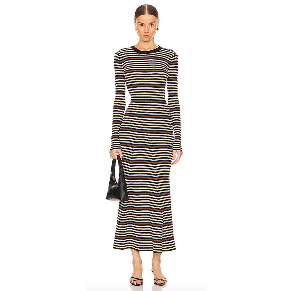 Ronny Kobo Icarus Striped Ribbed Wool Knit Maxi Dress XS
